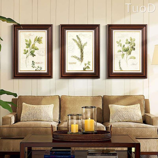 美式乡村装饰画客厅沙发背景墙，挂画餐厅玄关墙画床头复古壁画植物