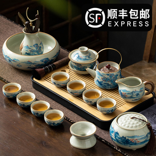 高端汝窑茶具套装家用泡茶一整套陶瓷茶壶功夫茶具客厅轻奢现代风