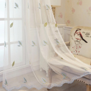白色透光田园叶子绣花窗帘窗纱纱帘北欧田园蕾丝客厅卧室简约现代