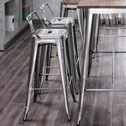 铁艺金属吧台椅不锈钢色酒吧凳实木简约吧椅工业风高脚凳靠背椅子