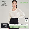 xg雪歌镂空设计长袖毛针织衫，2023秋季米，白色宽松套头羊毛衫女