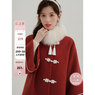 木易易新中式女装，秋冬毛呢外套女千金，小个子过年战袍红色呢子大衣