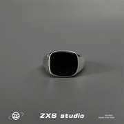 ZXS潮流酷黑方形戒指ins高级感不规则单身个性开口可调节男女指环