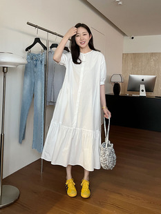 widelia陈姬儿夏季韩版设计感白色衬衫裙宽松长款衬衣连衣裙7222