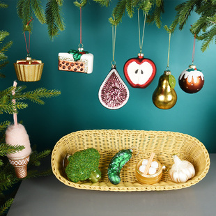 圣诞节装饰品玻璃彩绘水果蔬菜，系列造型创意小吊饰圣诞树挂饰挂件
