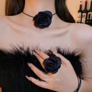 黑色玫瑰花朵颈链choker颈带法式轻奢小众项链女高级感小香风配饰