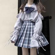 日系制服衬衫女学院风洛丽塔，内搭喇叭袖娃娃，领露肩长袖宽松上衣批