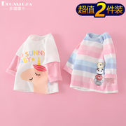 2件装儿童t恤长袖春秋季纯棉男女小童衣服婴儿，上衣宝宝打底衫外穿