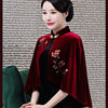 金丝绒旗袍红色披肩短外套，复古中式女士，外搭妈妈礼服黑色披风斗篷