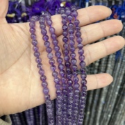 6mm天然梦幻紫水晶浅紫圆珠散珠半成品约62颗手链配珠