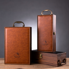 红酒盒包装礼盒高档酒盒2单双支装葡萄酒盒包装盒皮加木酒箱盒子
