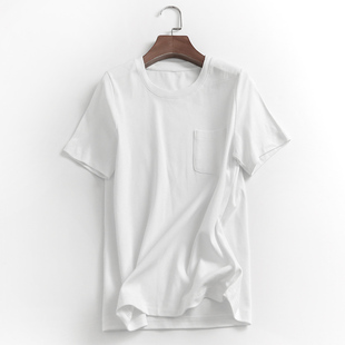 K864纯色拼贴口袋显瘦圆领短袖上衣夏季2023基本款百搭女T恤