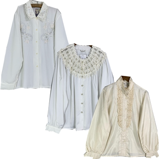 古着衬衫女vintage复古文艺学院，风日本孤品，雪纺气质日系长袖白衬