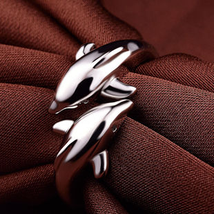 匠藏海豚戒指s925银纯银开口对戒男女一对日韩版活口简约原创设计