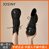 卓诗尼女鞋短靴冬季2023飞织瘦瘦靴厚底黑色，加绒粗高跟马丁靴