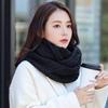 2023女士毛线围脖冬季韩版保暖围巾，纯色套头学生针织黑色脖套