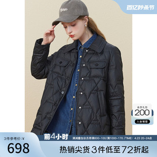 黑色羽绒服女轻薄衬衫式外套kbne2023秋冬学院风白鸭绒面包服