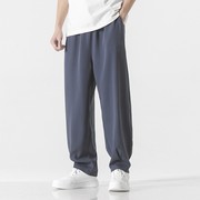 中国风藏青色小西裤，垂感宽松直筒薄款唐装，小脚复古萝卜裤k020p60