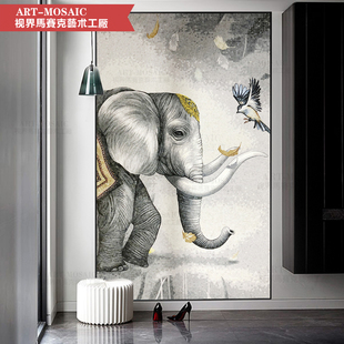 大象马赛克背景墙简约现代客厅抽象玄关过道背景，拼图剪画拼花