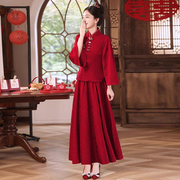 中式敬酒服新娘春夏季套装回门服订婚大红色晚礼服裙女旗袍秀禾服