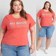 400斤2107欧美胖mm特大桔，西瓜红字母，夏季短袖t恤