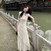新中式旗袍连衣裙女夏季肌理，感小立领斜边飘逸超仙高级感复古裙子