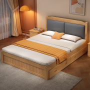 实木床双人床主卧1.8家用现代简约1.5米软包床，出租房用1.2m单人床