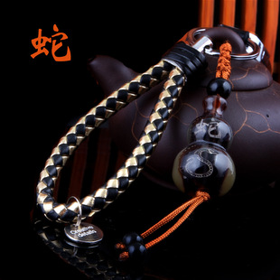 十二生肖牦牛角葫芦时尚配饰皮革男士腰扣金属皮绳葫芦钥匙扣