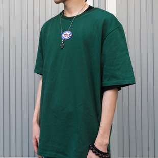 售罄hunmanatism原创复古刺绣标宽松t恤墨绿色，日系短袖