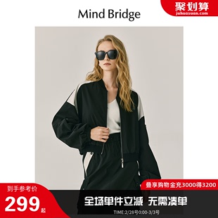 mbmindbridge秋黑白，外套2023圆领短款夹克，女士撞色户外上衣