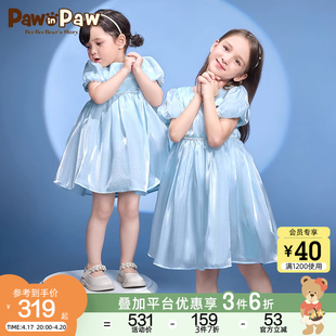 PawinPaw卡通小熊童装夏季女童公主裙连衣裙泡泡袖甜美