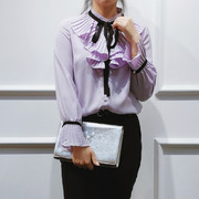 2020新韩国(新韩国)高端淑女款，衬衫甜美系带喇叭袖，褶皱飞边衬衫女士雪纺衫