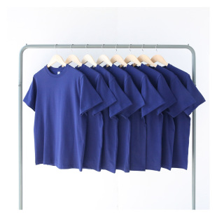 复古重磅270克中世纪蓝 宝蓝色纯棉全棉圆领 短袖T恤男士女常规潮