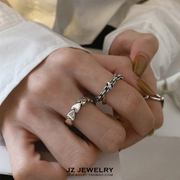 jzrings925纯银欧美复古冷淡风，指环韩国交叉链条爱心开口戒指