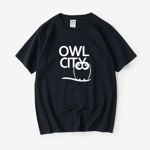 owlcity猫头鹰之城t恤短袖，圆领夏季男女情侣装上衣宽松半袖衣服
