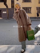 RIXO EXIT法式羊羔毛外套中长款设计感系带针织宽松皮毛一体大衣
