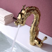 浴室龙头全铜个性单孔冷热水，镀金镀铬陶瓷阀芯水龙头豪华金色龙形