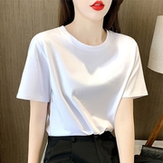 纯白色短袖t恤女韩版宽松大码纯棉圆领半袖上衣，2024夏季ins潮