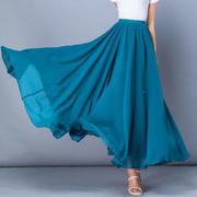 夏季蓝色纱裙雪纺半身裙大码红色，跳舞蹈裙，新疆广场舞沙滩仙女长裙