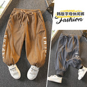 男童裤子冬季2024男孩，加厚北极绒中大儿童灯芯绒运动长裤