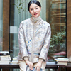新中式复古改良宽松冬棉衣唐装，金槟色镶蕾丝，边开襟绣花短款外套女