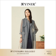 YINER音儿女装夏季字母印花中长款七分袖网纱衬衫外套