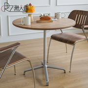 北欧轻奢海洋板方桌家用餐桌简约现代小户型铝合金封釉咖啡厅圆桌