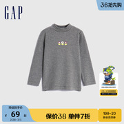 gap女幼童春秋logo半高领磨毛，长袖t恤儿童装，洋气休闲上衣788861