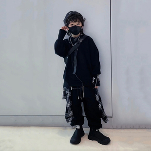 春秋青少年男童街舞潮牌宽松运动套装骷髅头，卫衣个性运动裤两件套