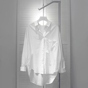简约百搭大版bf白色衬衫女2024春季新前短后长韩版单口袋长袖上衣