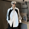 夏季美式cleanfit黑白拼接撞色设计感衬衫男长袖，高级痞帅休闲衬衣