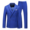 宝蓝色双排扣男士西服，两件套纯色商务休闲2023年西装套装外套裤子