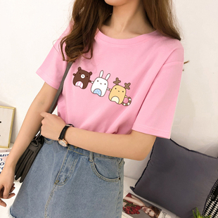 夏季韩版闺蜜卡通可爱小动物印花宽松半袖学生上衣短袖T恤女