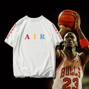 芝加哥公牛队air飞人乔丹23号篮球，运动纯棉t恤衫大码透气短袖